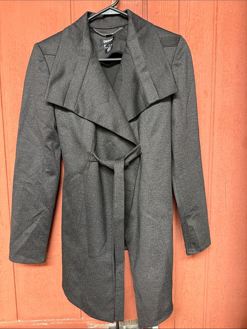 DKNY Charcoal Gray Wrap Trench Coat with Self-Tie Belt
